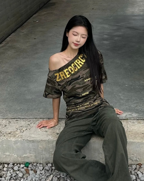 ワンショルダーロングスリムTシャツ