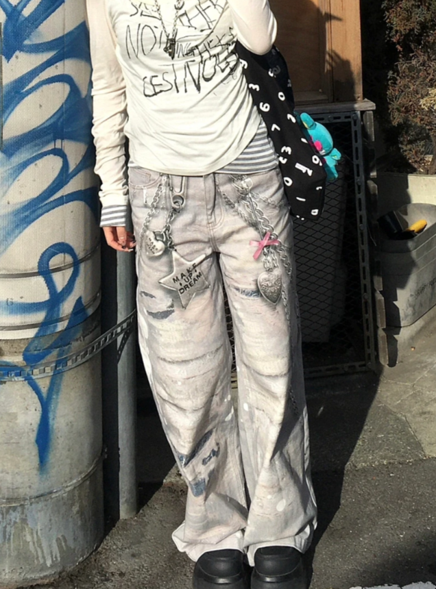 チェーンチャームデザインデニム