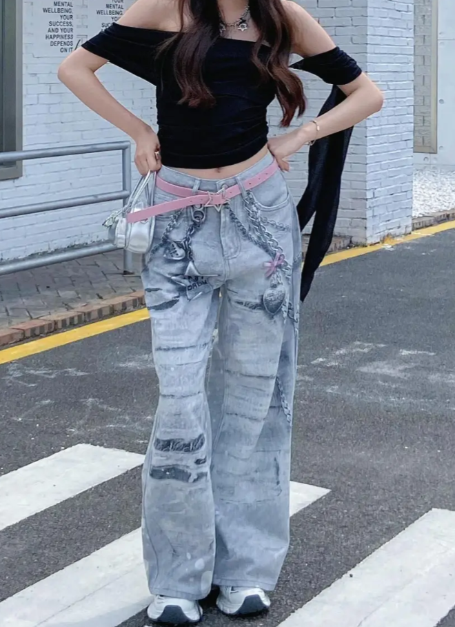 チェーンチャームデザインデニム