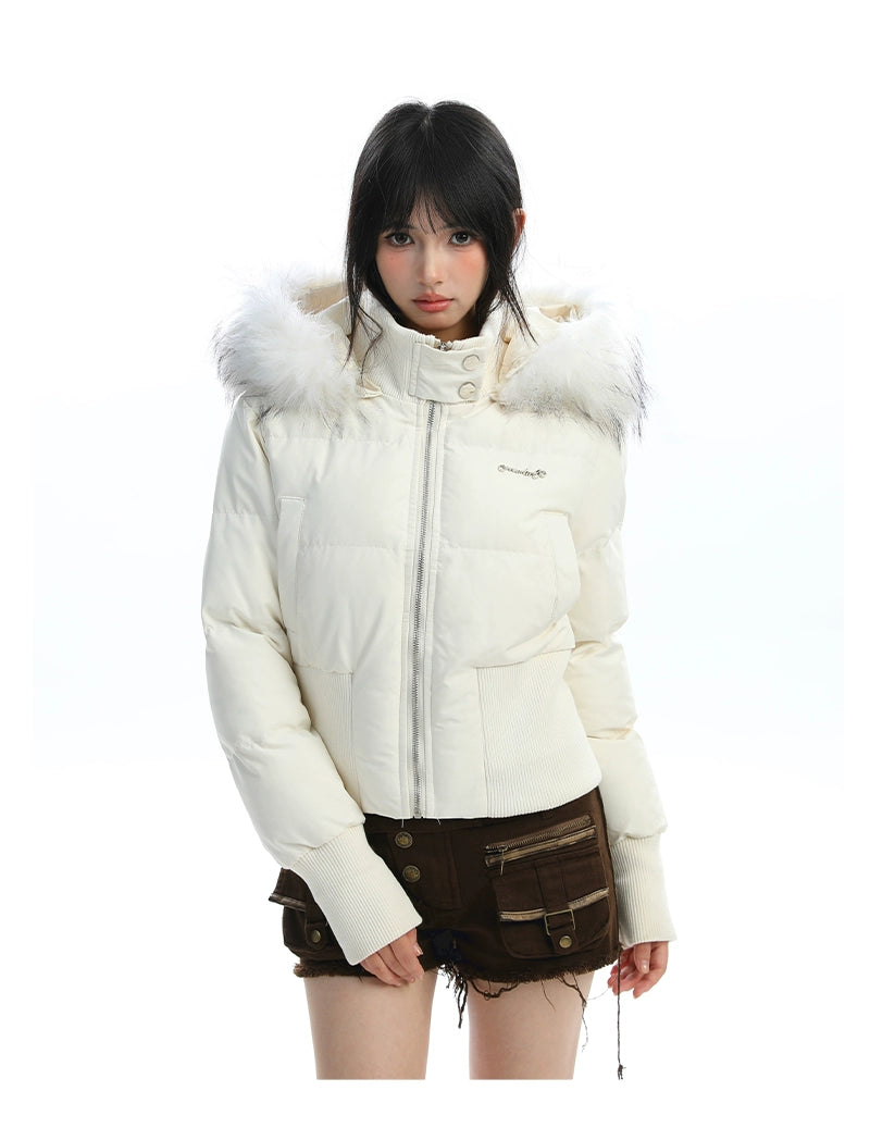 ファーフードショートダウンジャケット(ファー取り外し可能)