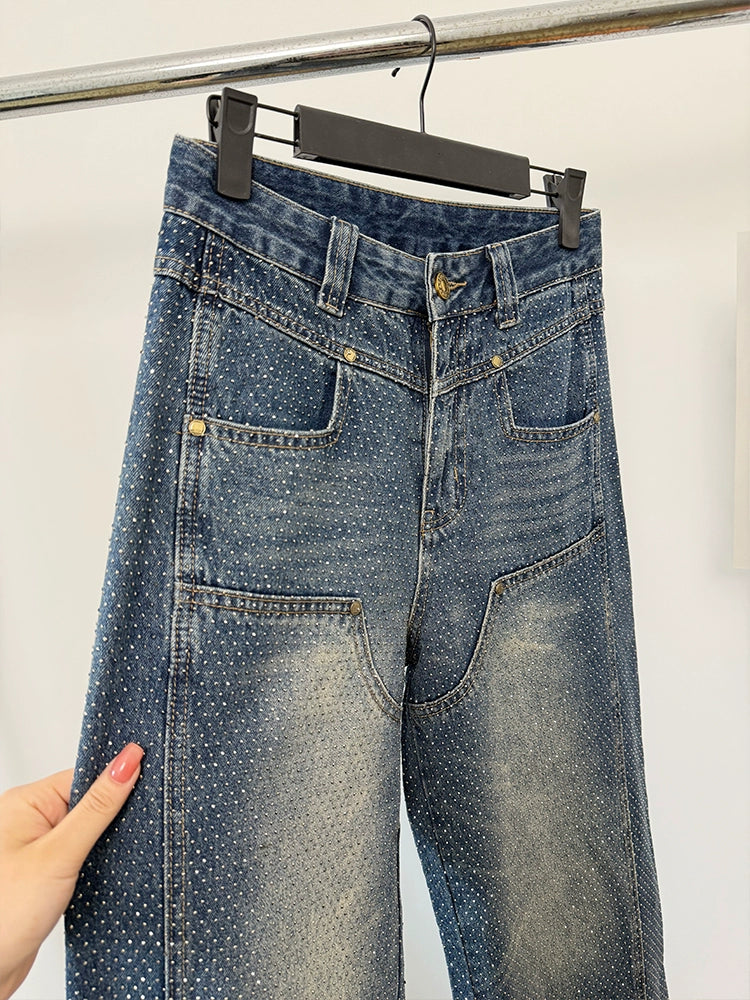 ラインストーンデニムパンツ KI100
