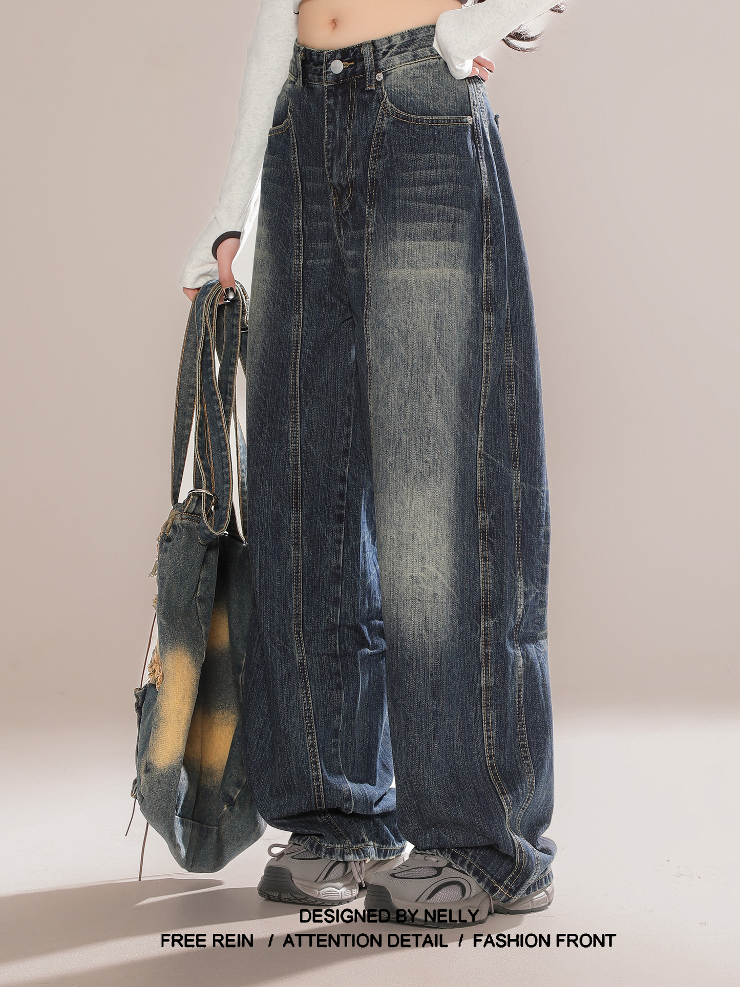 フロントステッチウォッシュドデニムパンツ KDS306
