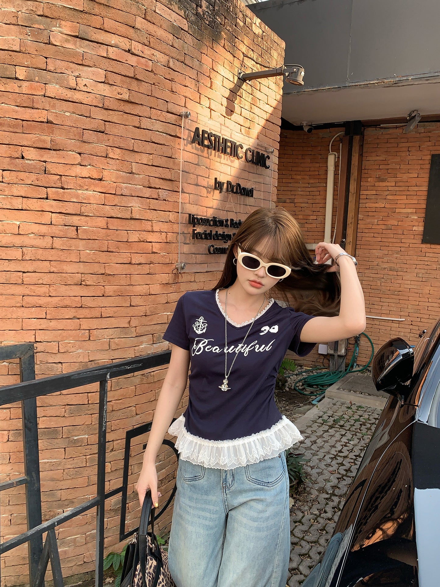 レースフリルスポーティーTシャツ V120
