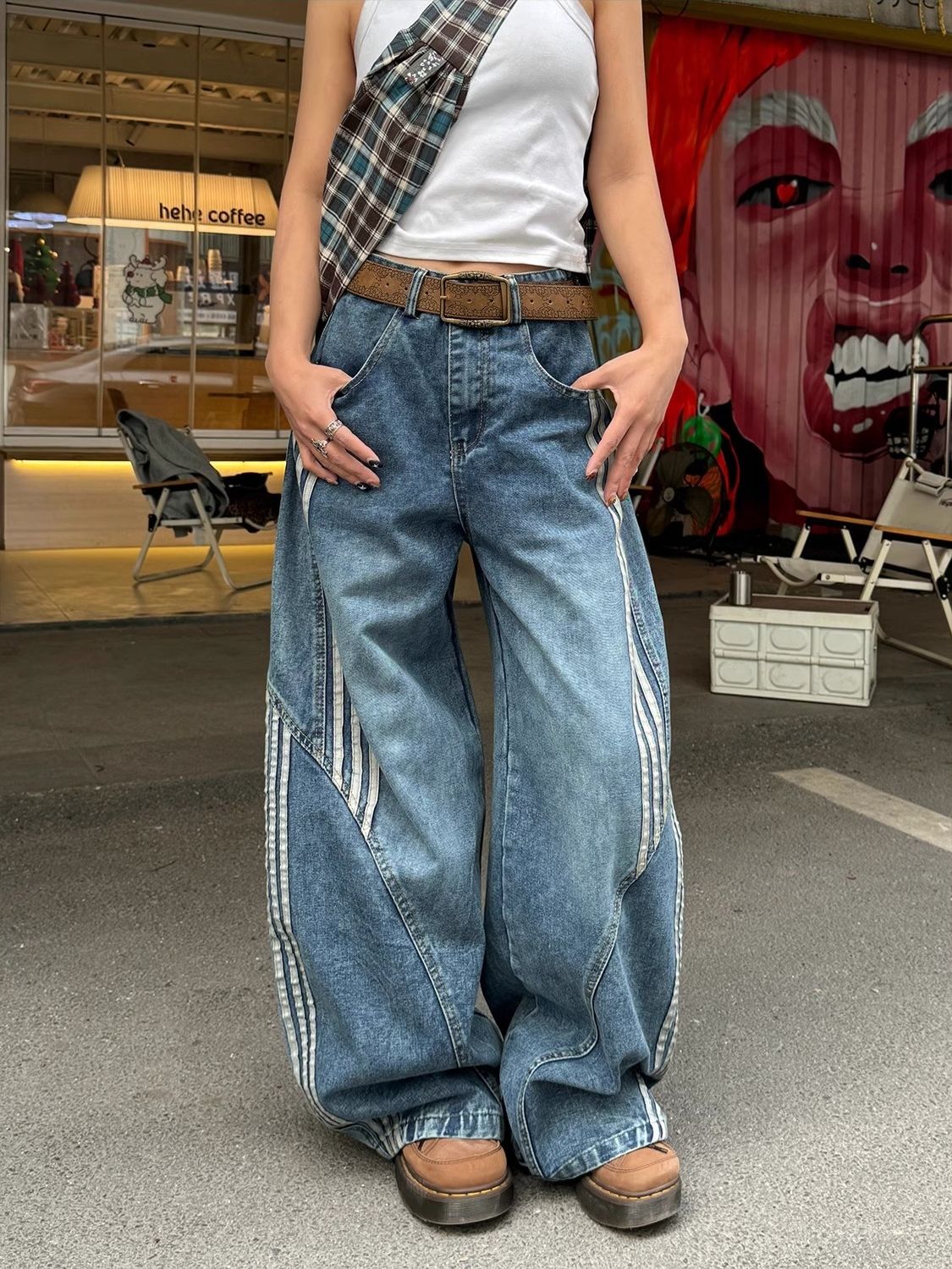 ヴィンテージウォッシュドサイドラインデニムパンツ