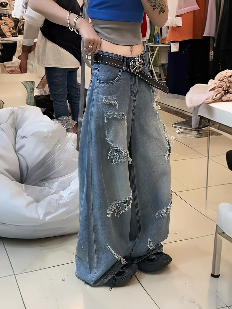 ダメージワイドデニムパンツ