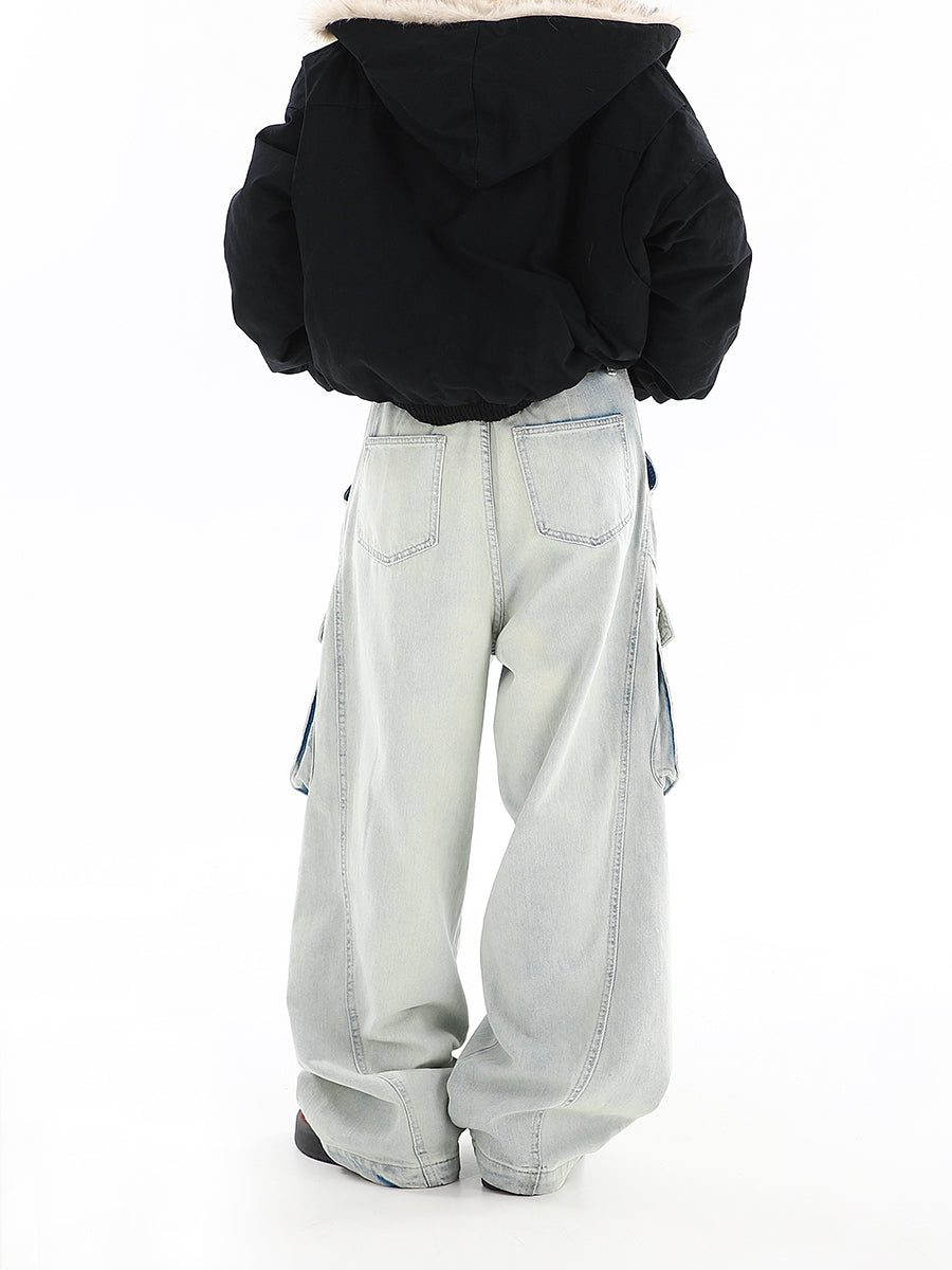 ビッグポケットウォッシュドワイドデニムパンツ KDS374