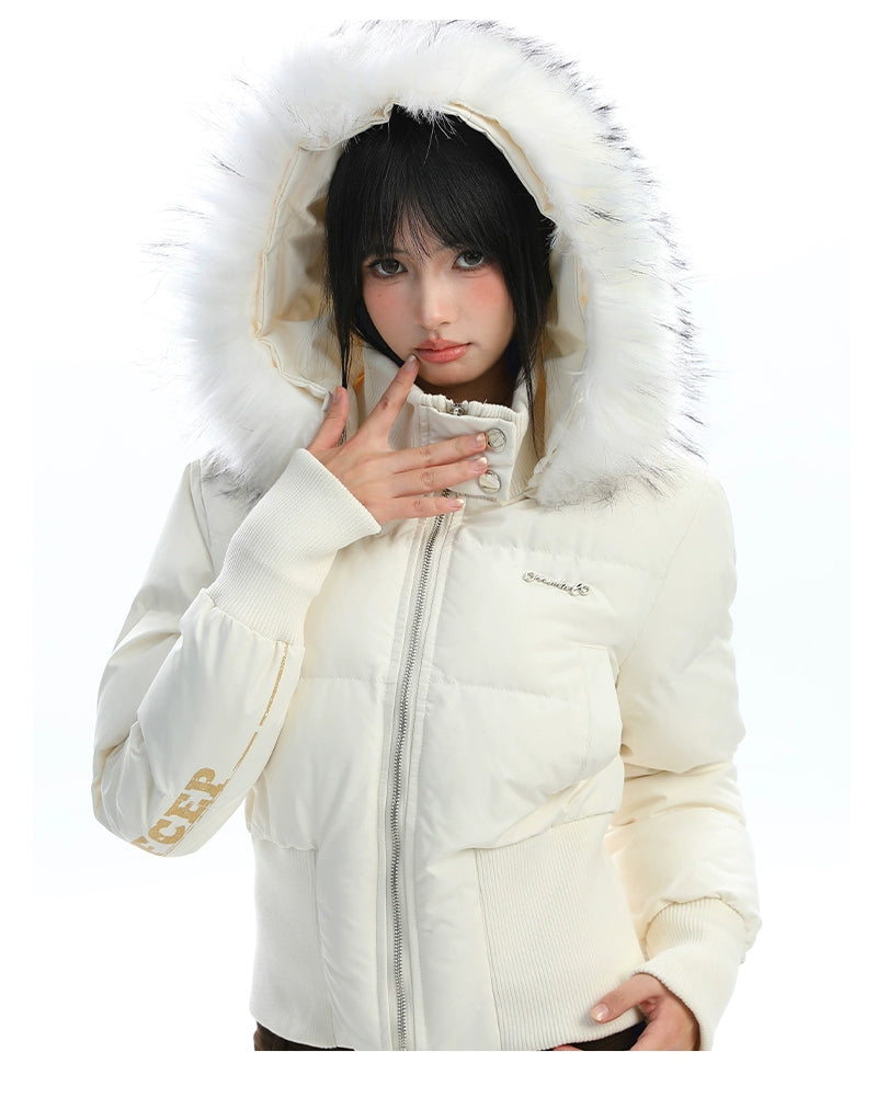 ファーフードショートダウンジャケット(ファー取り外し可能)