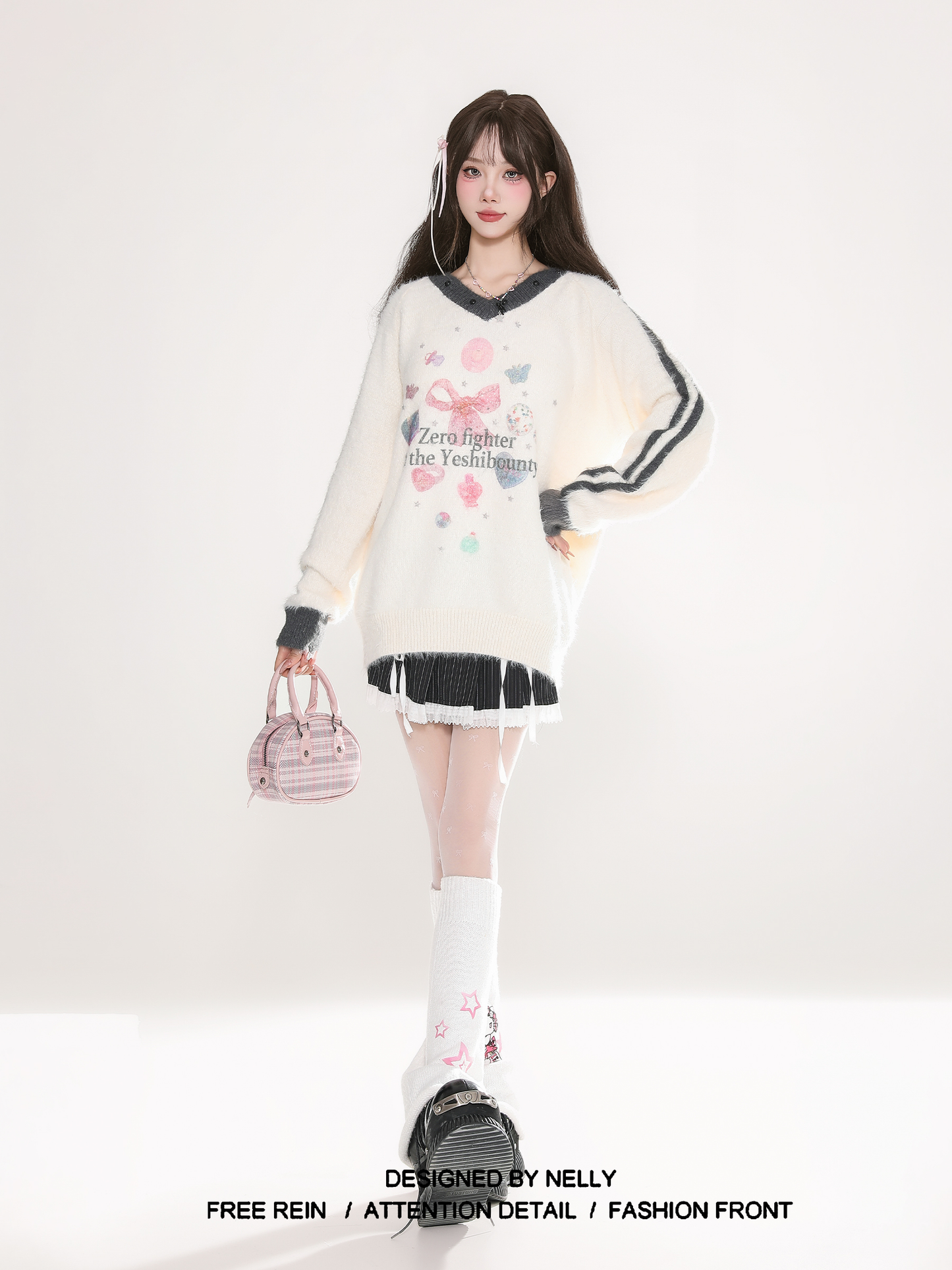 リボングラフィックモヘアライクニット XUN14
