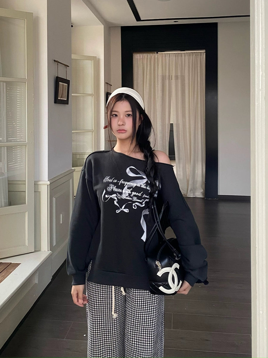 リボンデザインオフショルダースウェット KI102