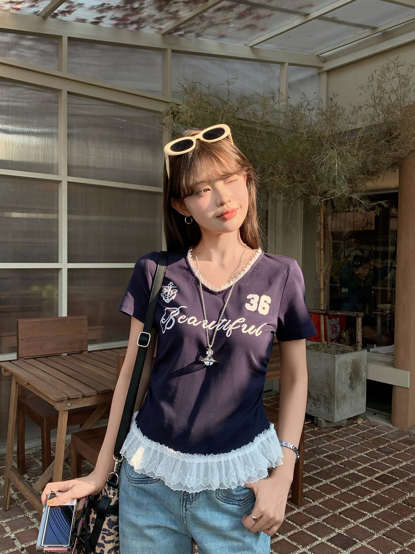 レースフリルスポーティーTシャツ V120