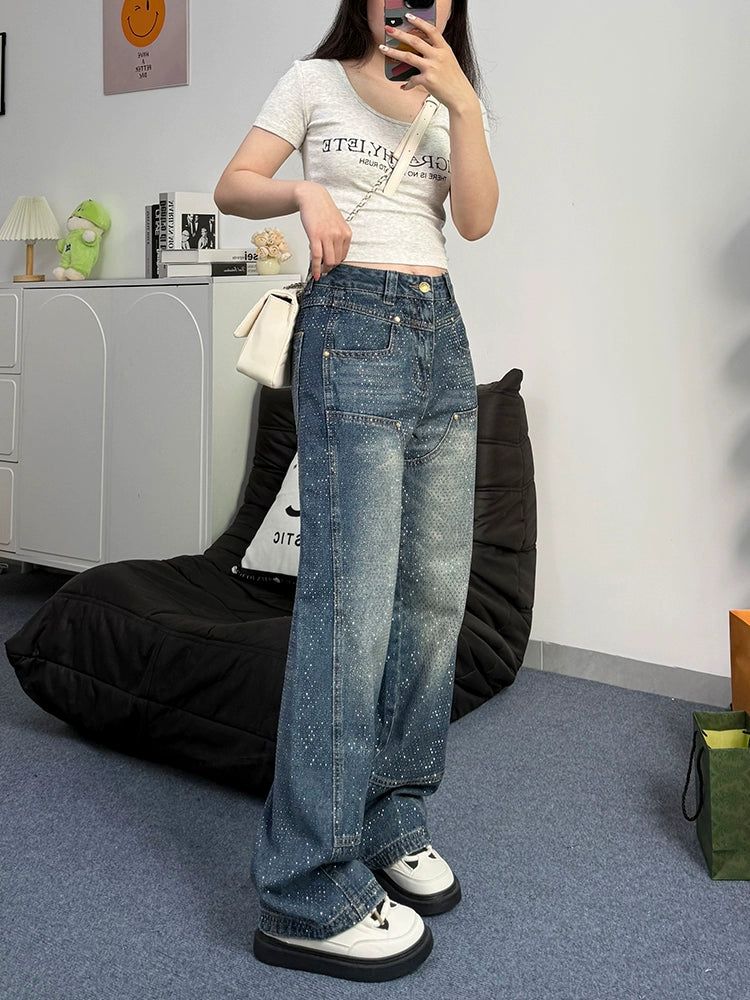 ラインストーンデニムパンツ KI100