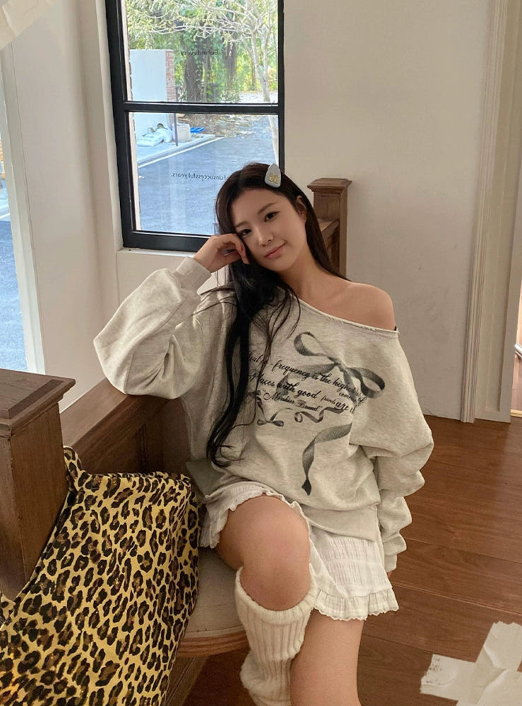 リボンデザインオフショルダースウェット KI102