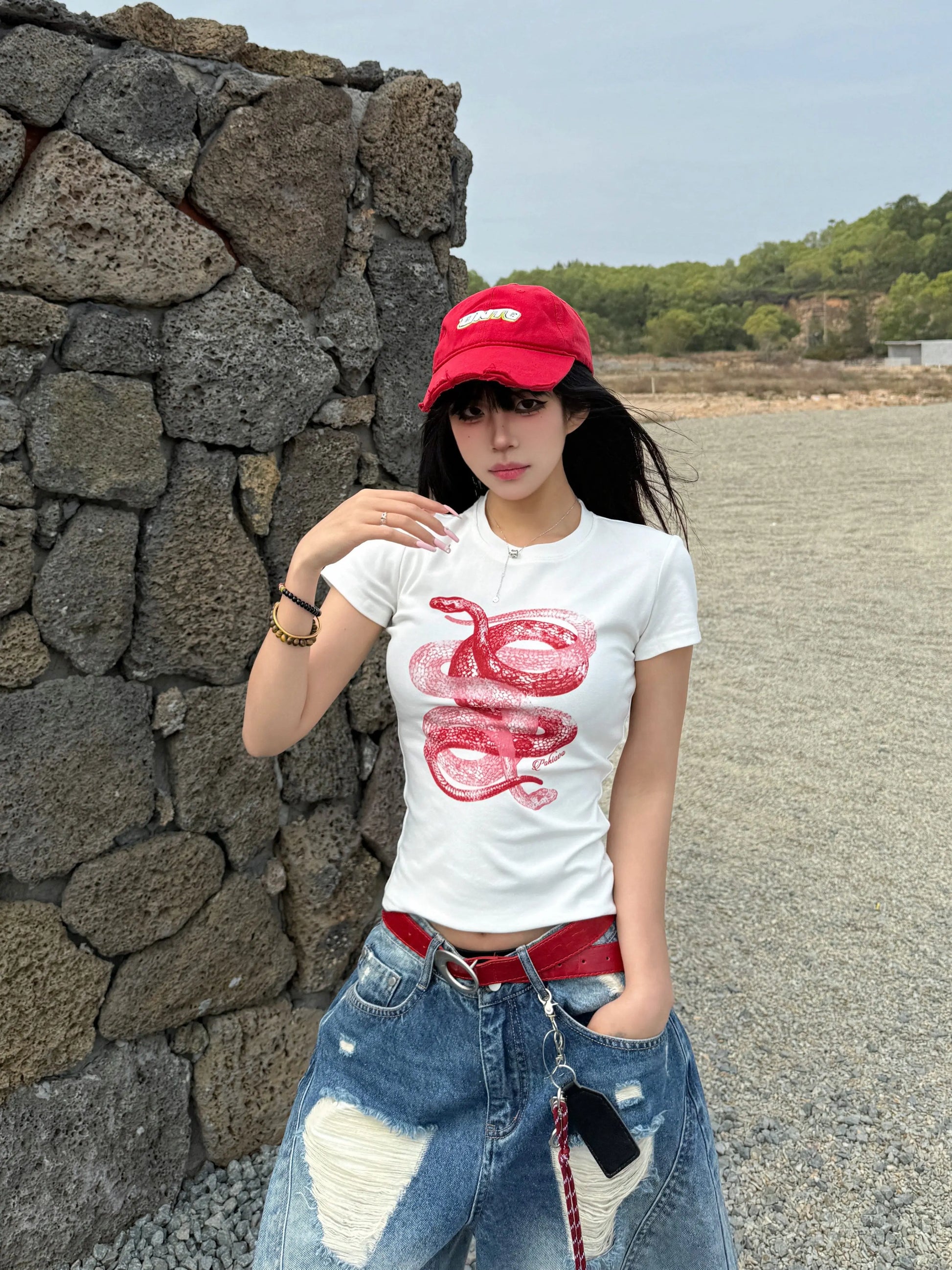 スネーククロップドTシャツ