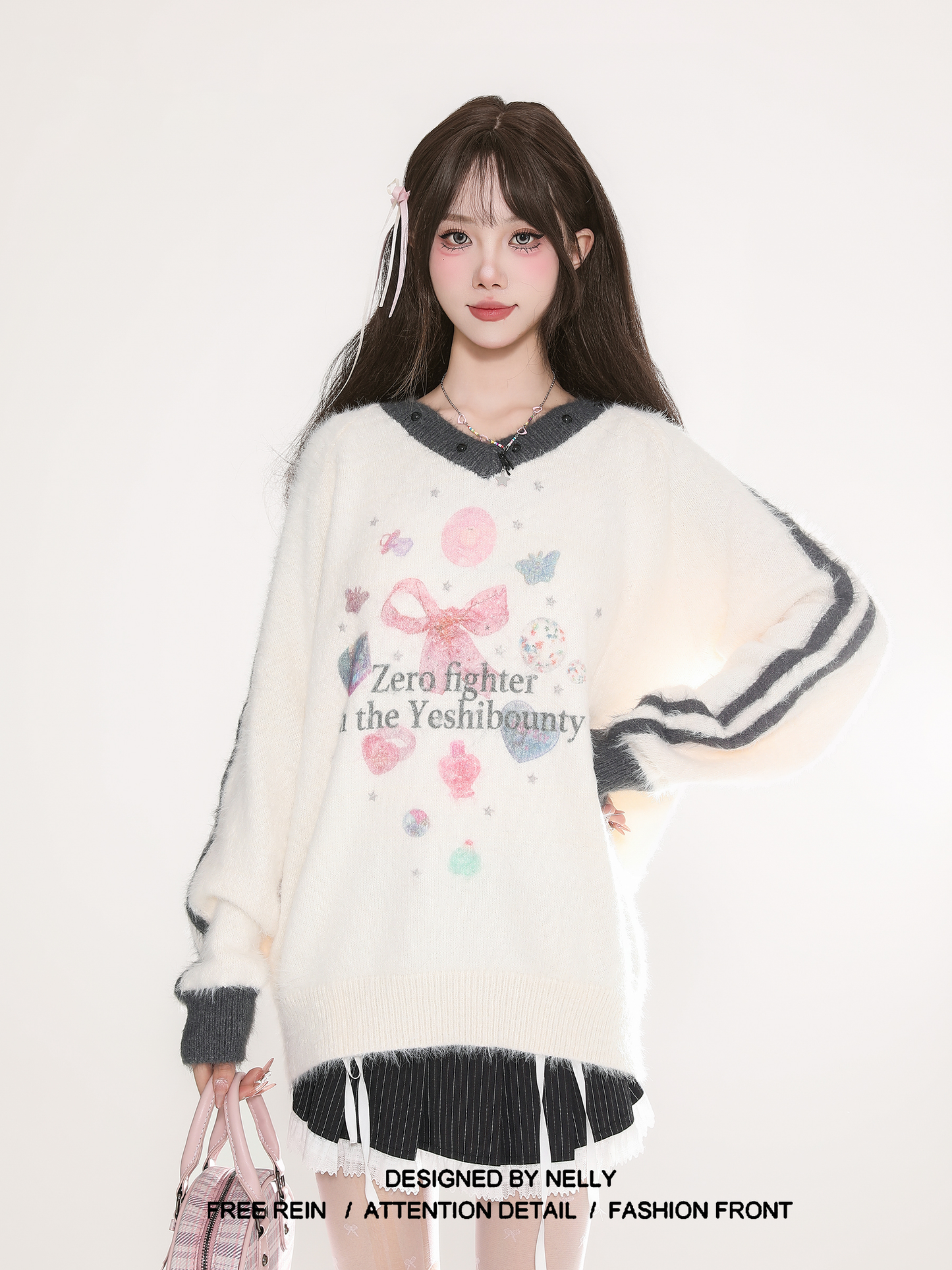 リボングラフィックモヘアライクニット XUN14