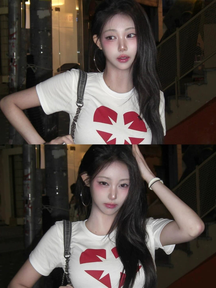 ハートプリントクロップドTシャツ