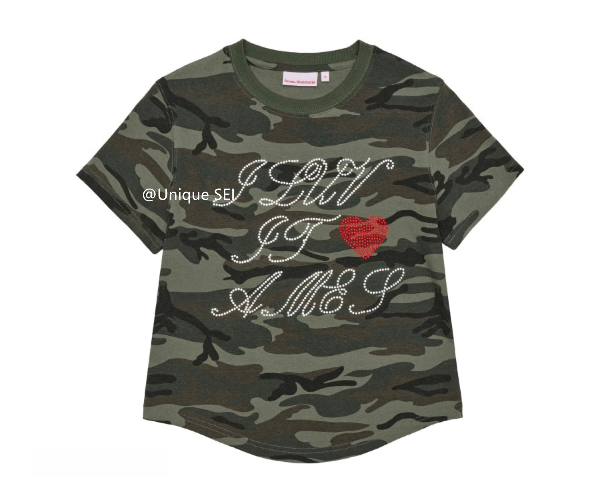 ラインストーンカモクロップドTシャツ