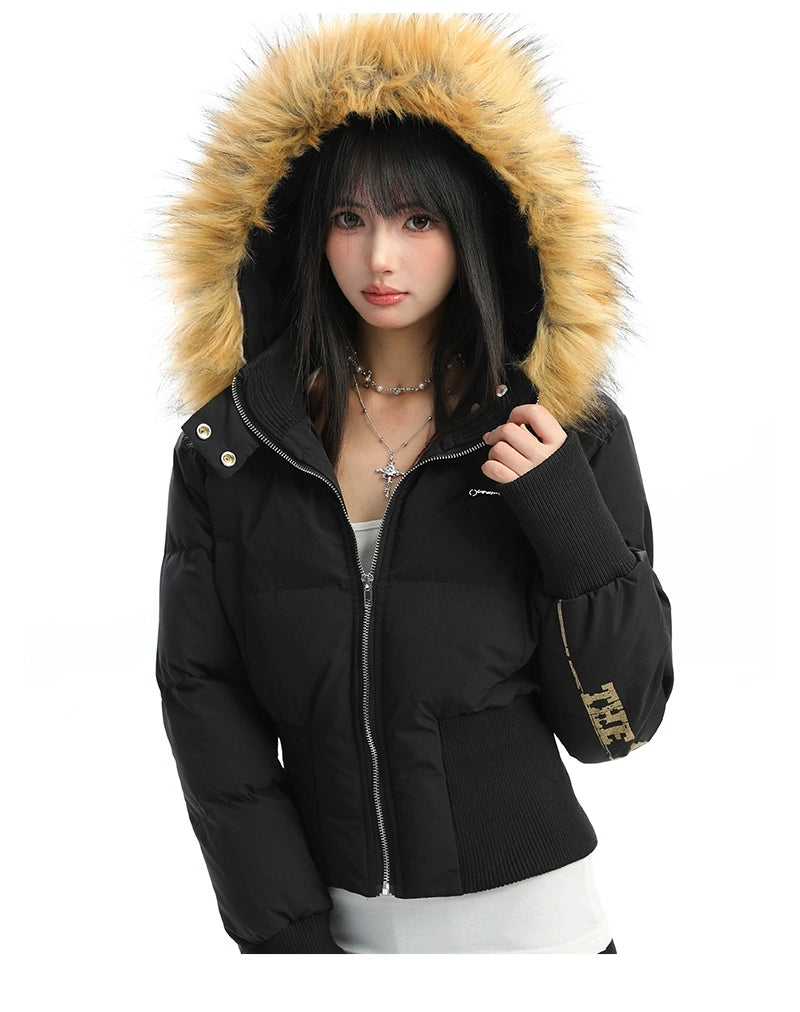 ファーフードショートダウンジャケット(ファー取り外し可能)