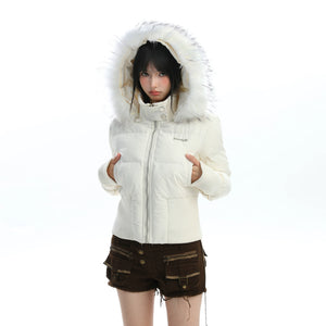 ファーフードショートダウンジャケット(ファー取り外し可能)
