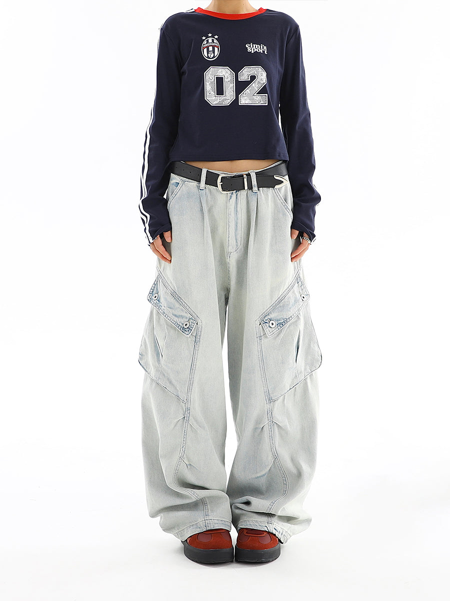 ビッグポケットウォッシュドワイドデニムパンツ KDS374