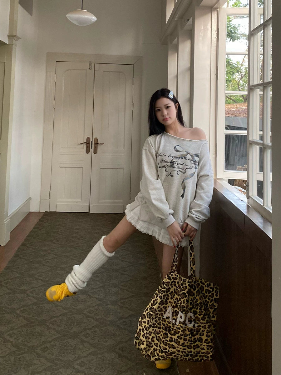 リボンデザインオフショルダースウェット KI102