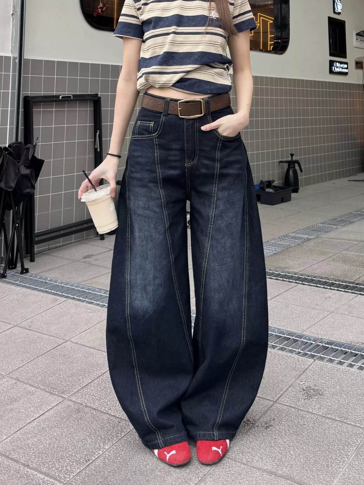 バックロゴワイドデニムパンツ