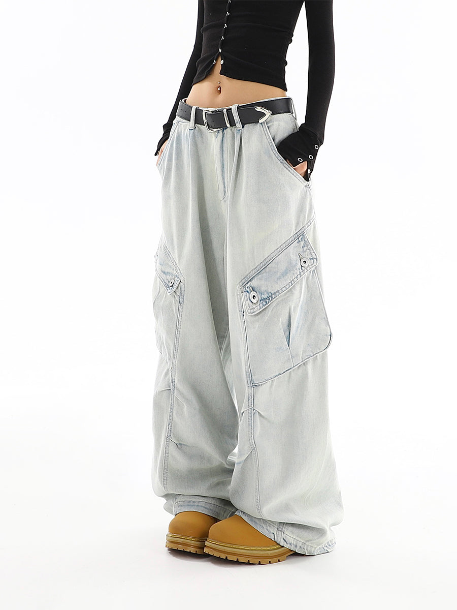 ビッグポケットウォッシュドワイドデニムパンツ KDS374