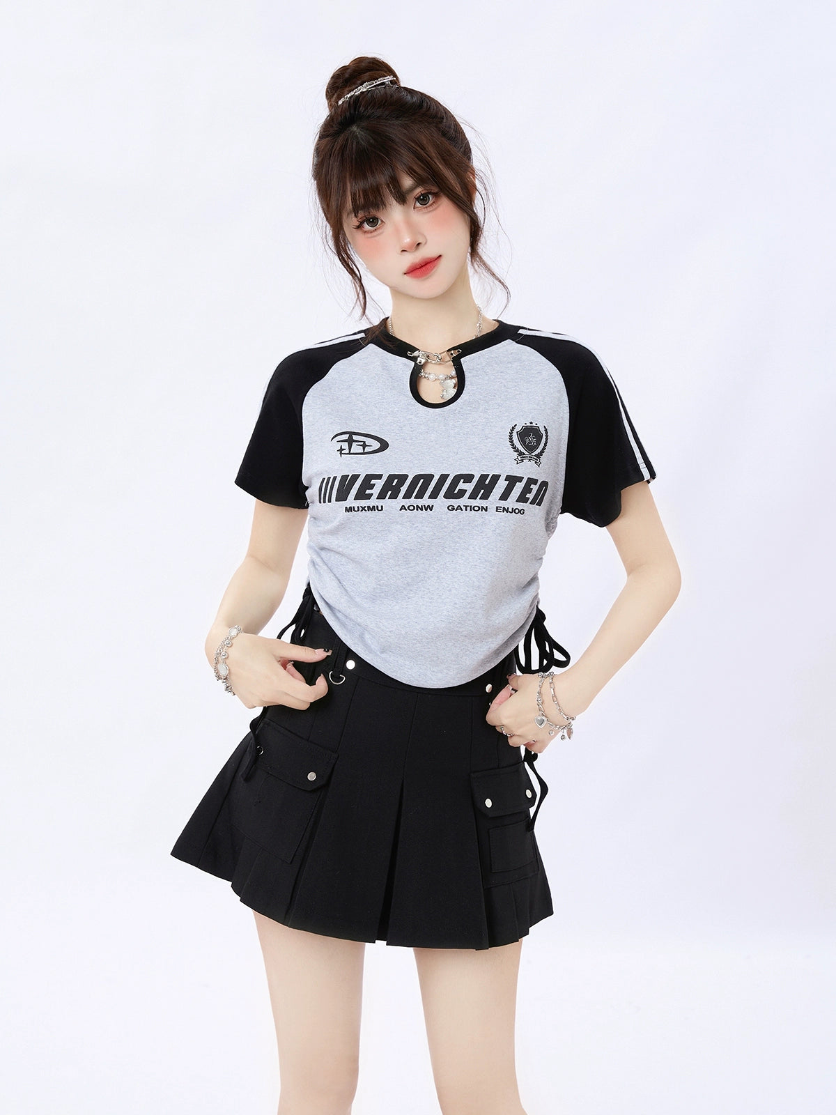 バイカースタイルバックルショートスリーブTシャツ ENJ121