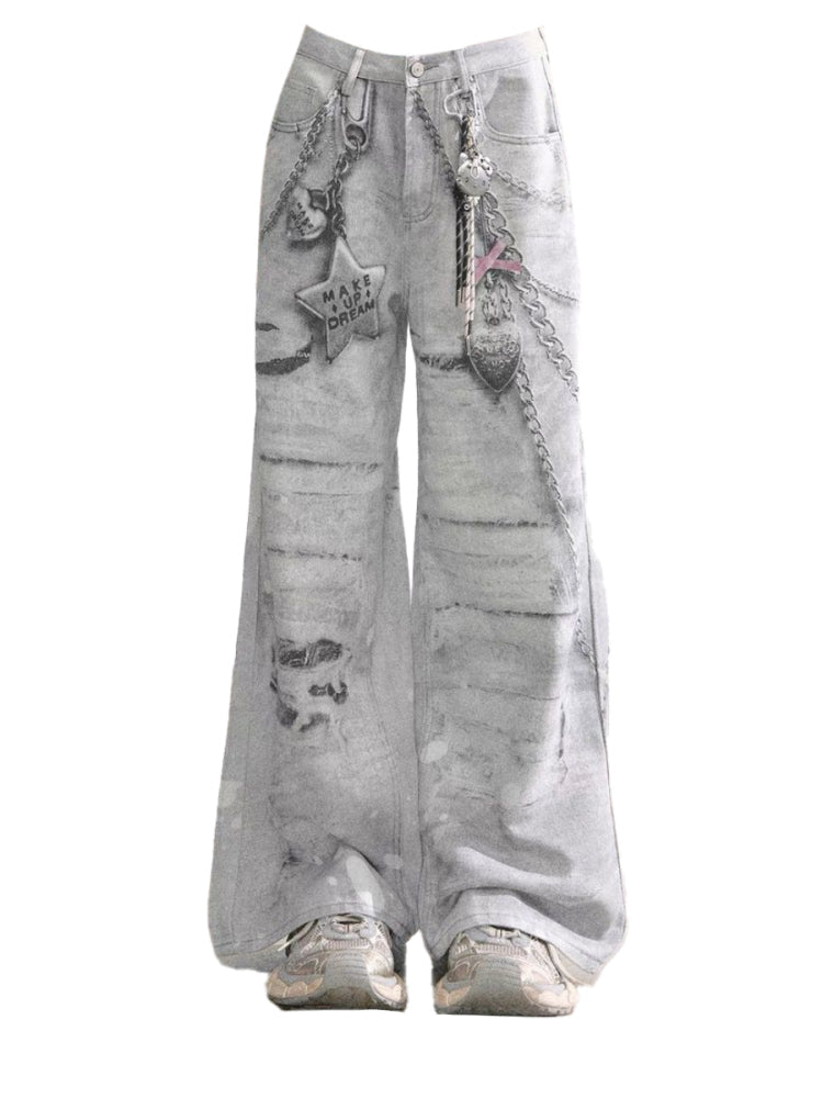 チェーンチャームデザインデニム