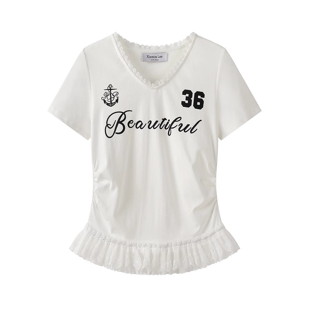 レースフリルスポーティーTシャツ V120