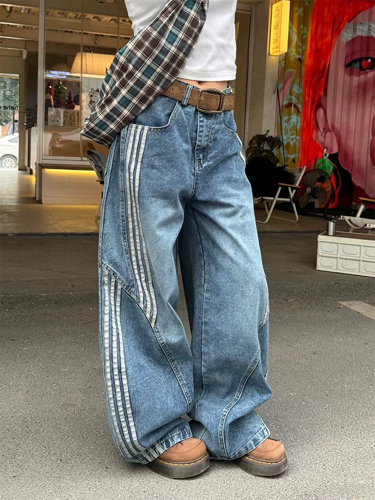 ヴィンテージウォッシュドサイドラインデニムパンツ