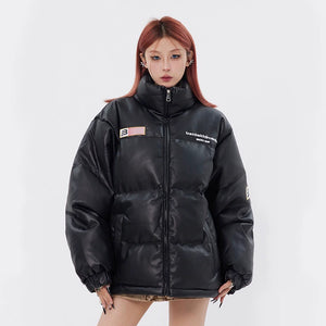 PUレザーダウンジャケット