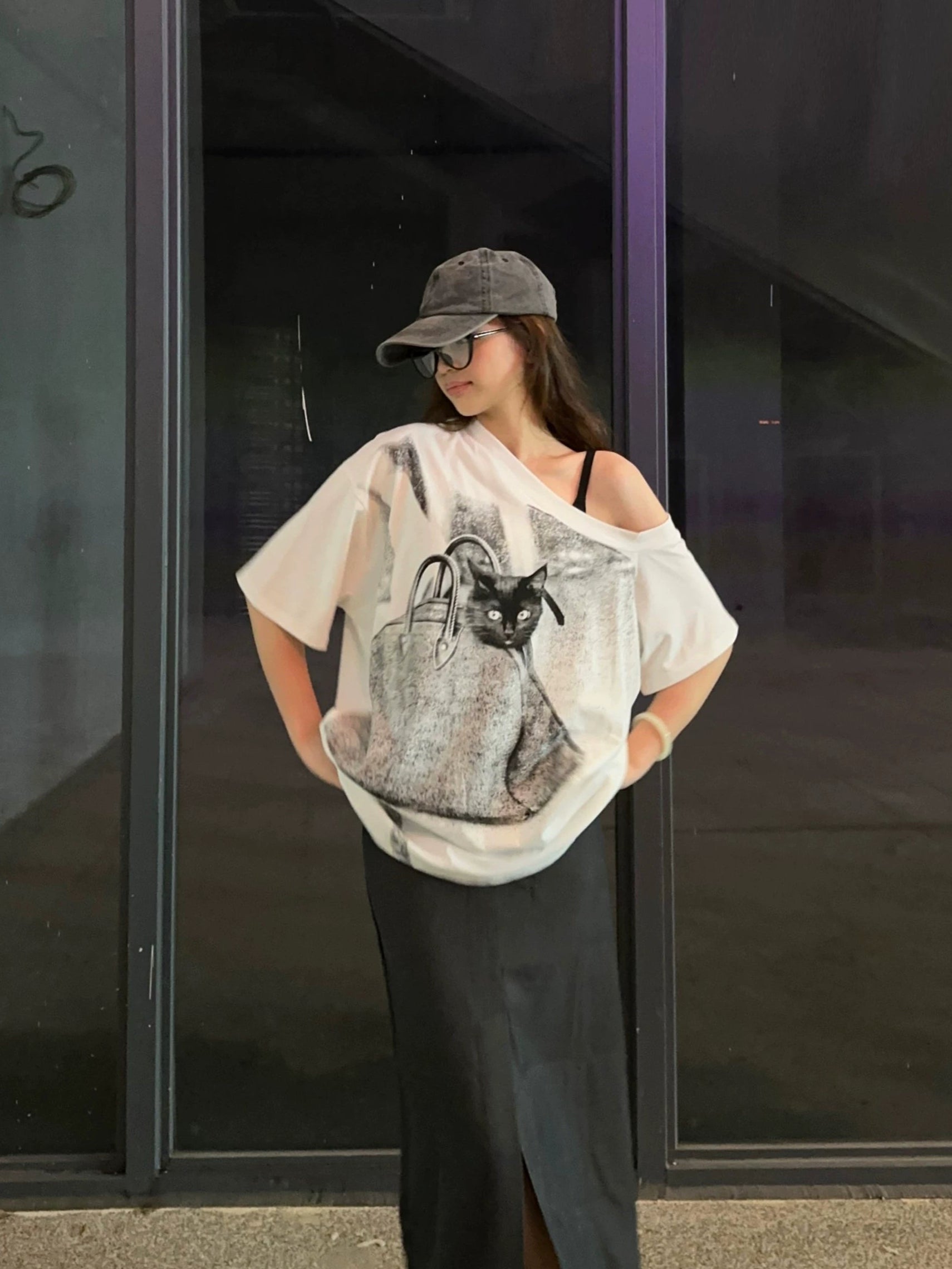 アメリカンキャットプリントTシャツ