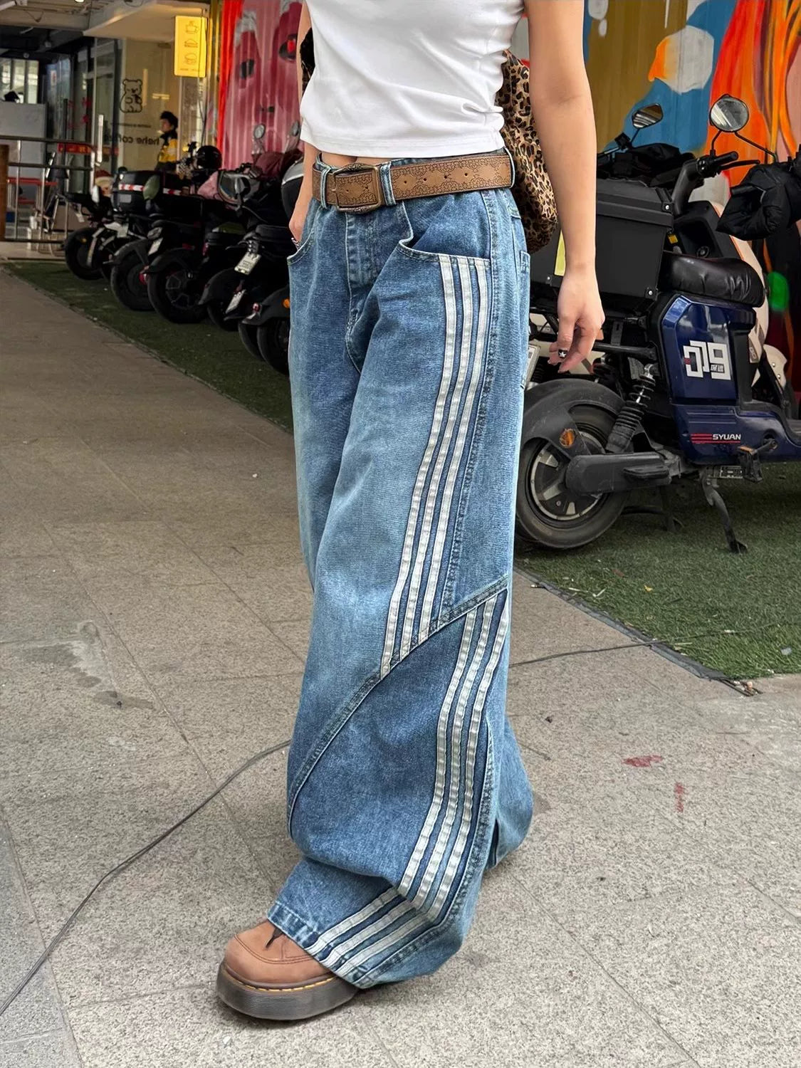 ヴィンテージウォッシュドサイドラインデニムパンツ