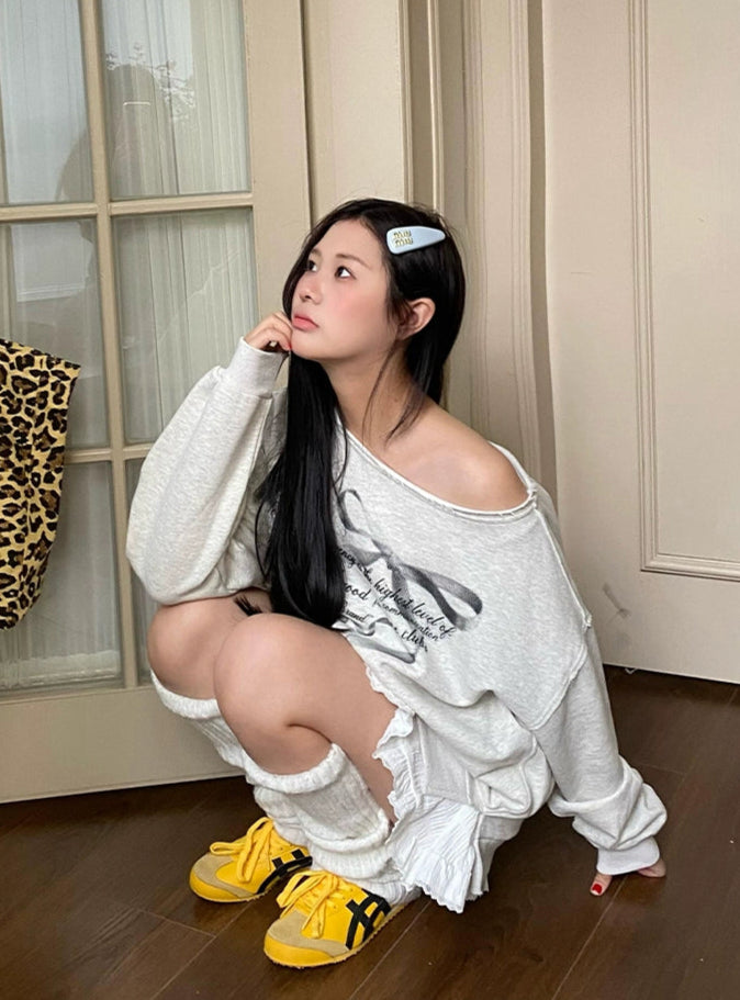 リボンデザインオフショルダースウェット KI102