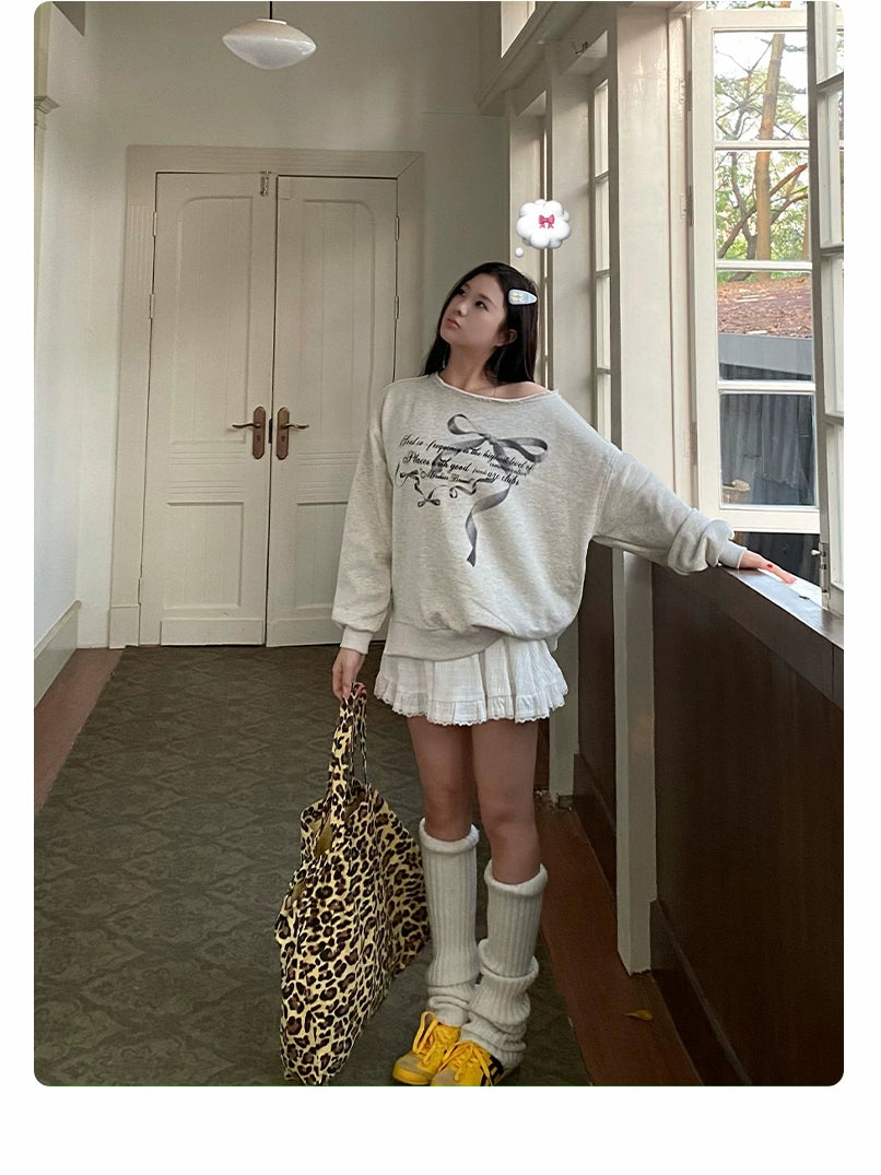 リボンデザインオフショルダースウェット KI102