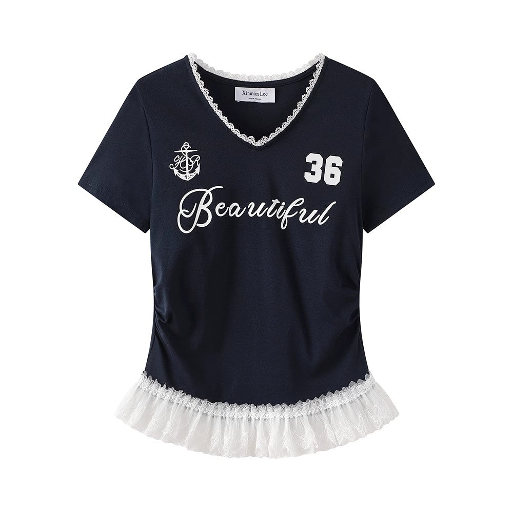 レースフリルスポーティーTシャツ V120