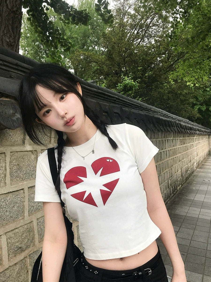ハートプリントクロップドTシャツ