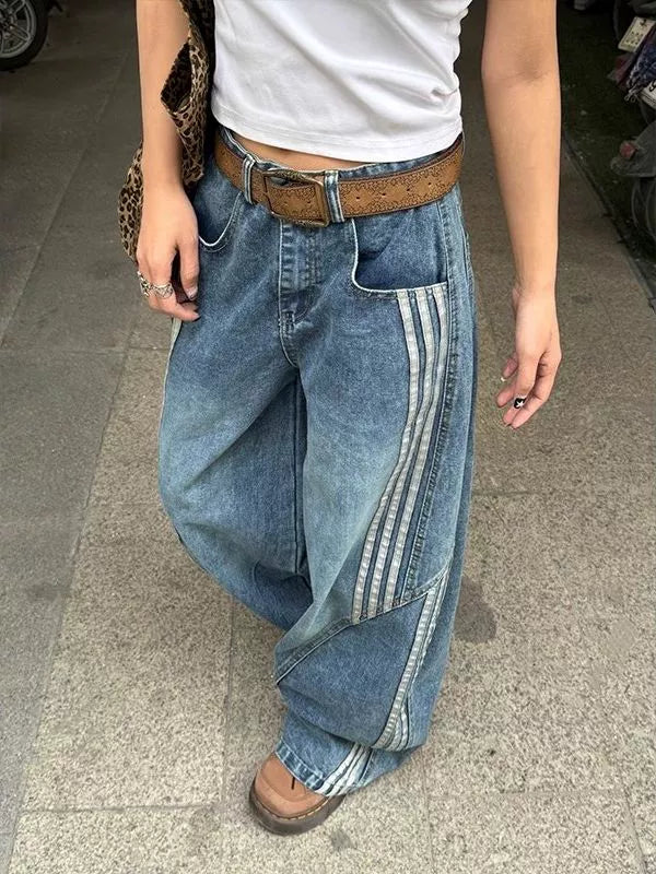 ヴィンテージウォッシュドサイドラインデニムパンツ