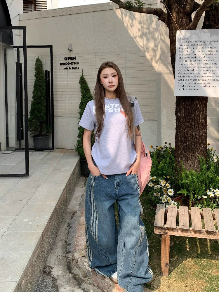 ヴィンテージウォッシュドサイドラインデニムパンツ