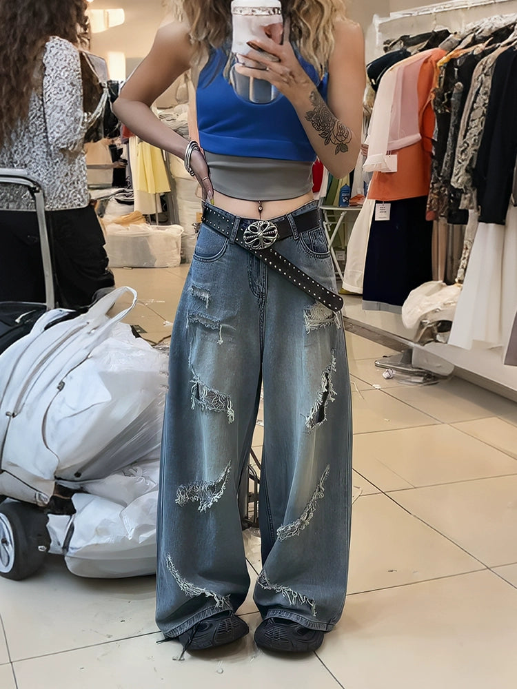ダメージワイドデニムパンツ