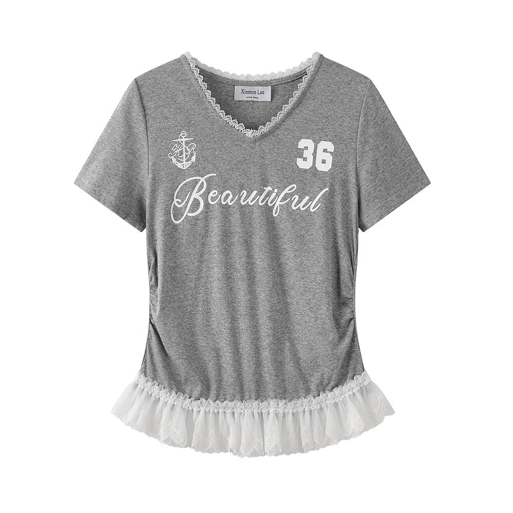 レースフリルスポーティーTシャツ V120