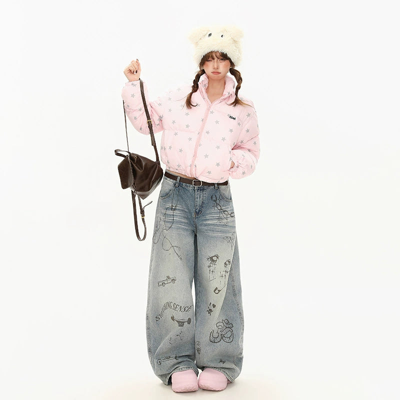 スタープリントスタンドカラーダウンジャケット