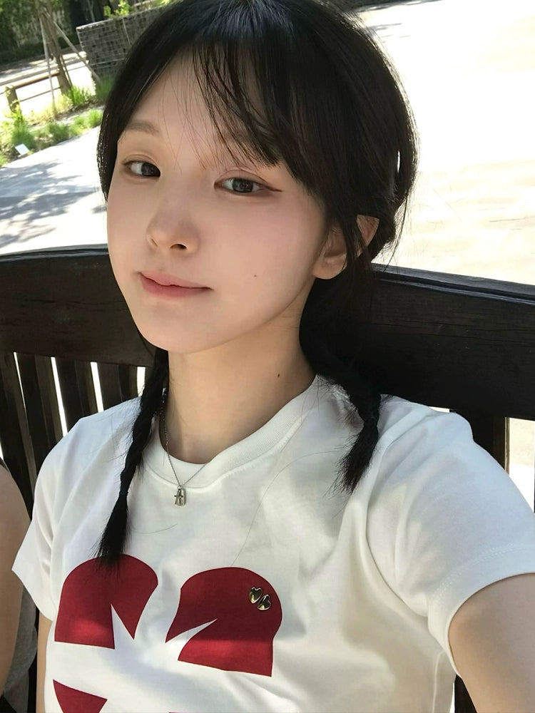 ハートプリントクロップドTシャツ