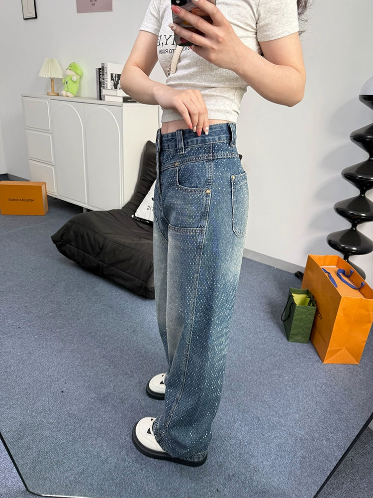 ラインストーンデニムパンツ KI100