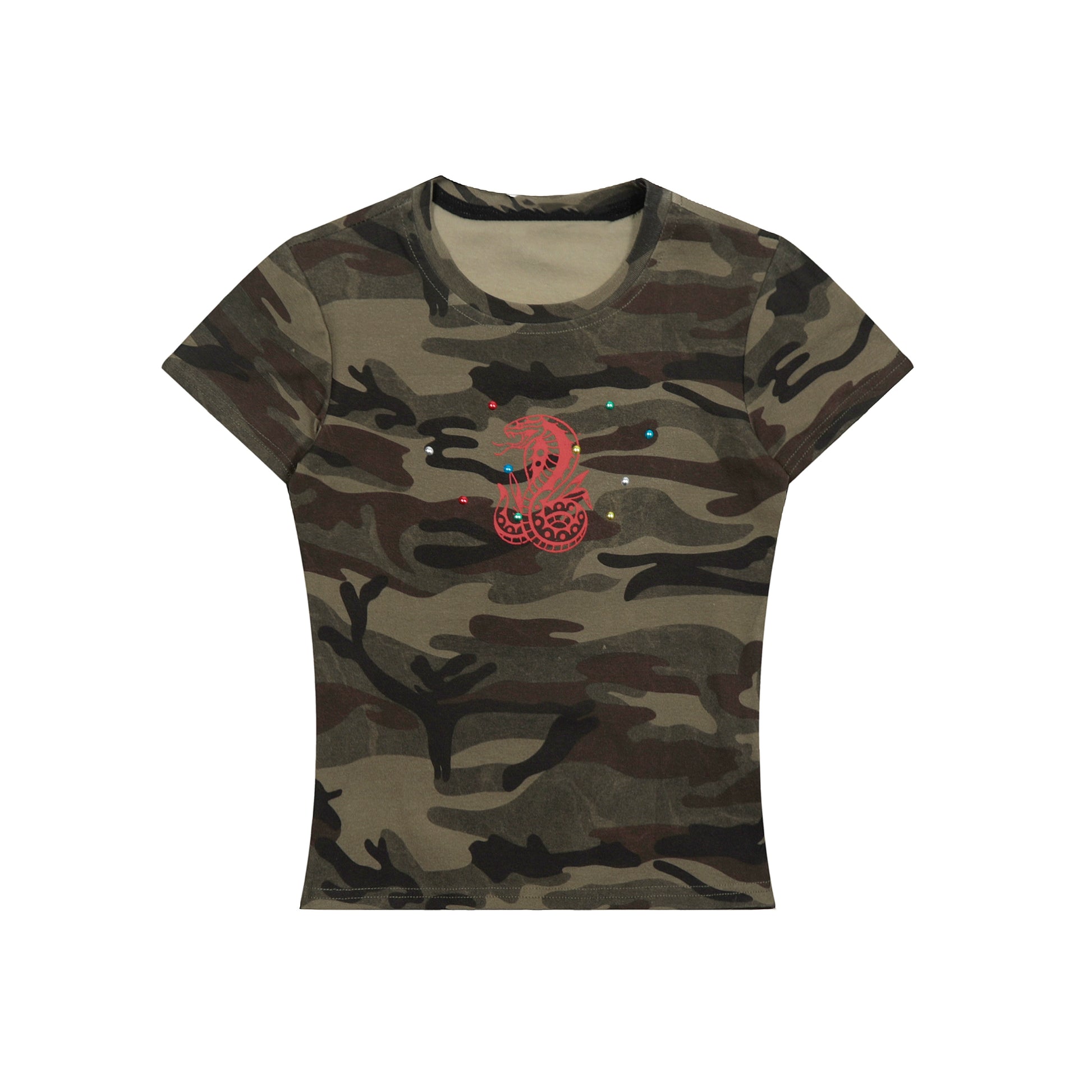 カラースタッズカモクロップドTシャツ