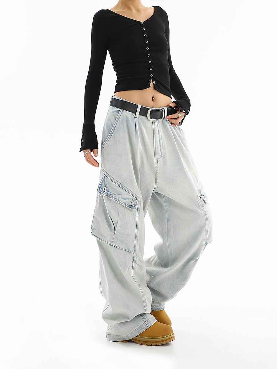 ビッグポケットウォッシュドワイドデニムパンツ KDS374