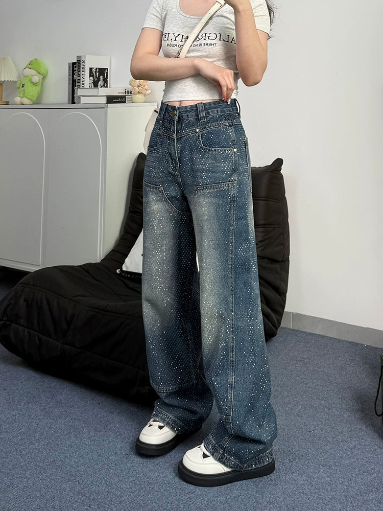 ラインストーンデニムパンツ KI100
