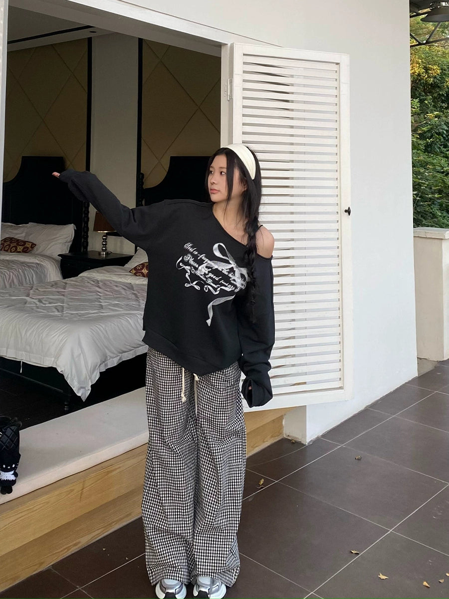 リボンデザインオフショルダースウェット KI102