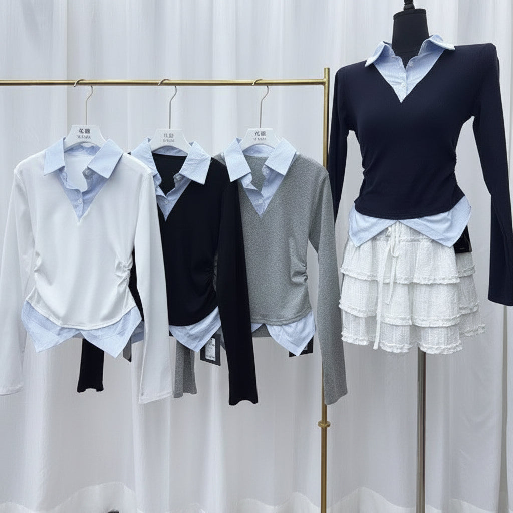 レイヤードシャツドッキングトップス