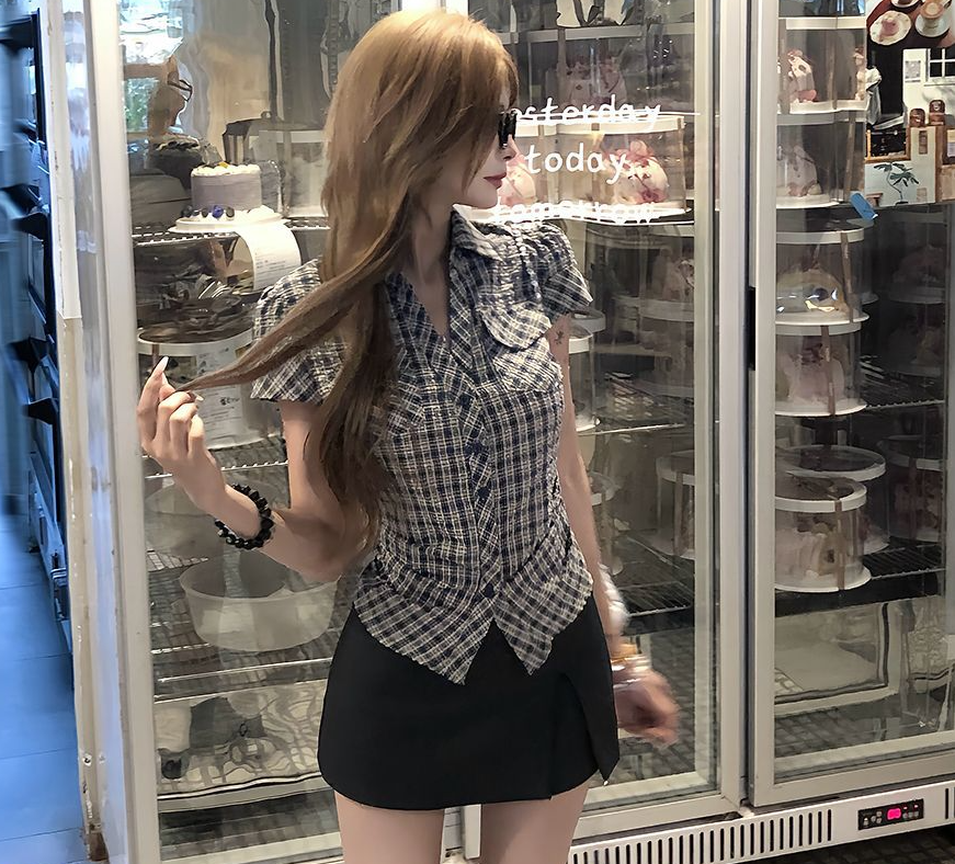 クラシカルチェックウエストシェイプブラウス